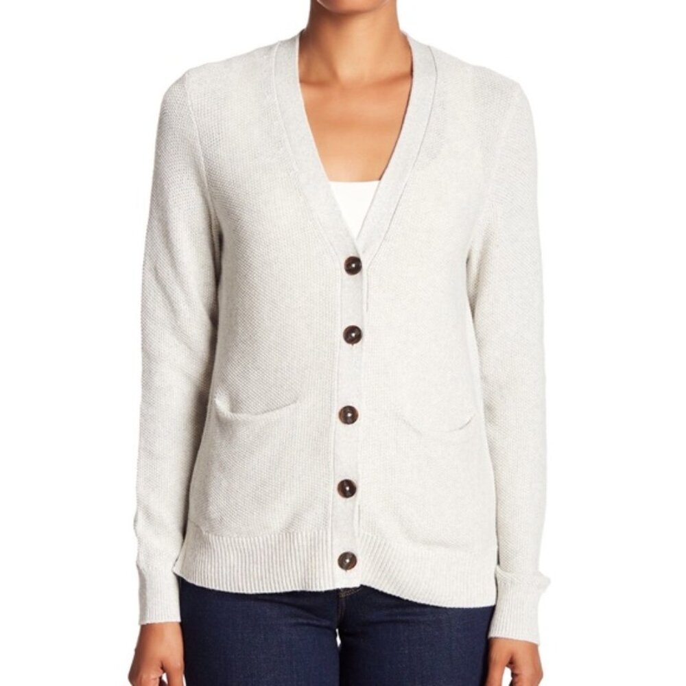 Madewell - Textural-Stitch V-Neck Cardigan Sweater J4812 | Large | Heather Fog